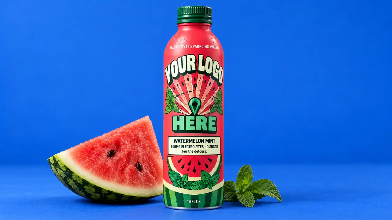 Your logo here. Watermelon mint sparkling water.